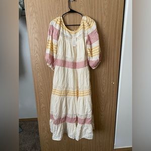Sundance midi stripe crochet detail peasant dress